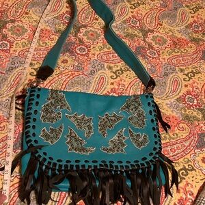 Handmade Heavy Leather Cross Body Messenger Bag Turquoise New